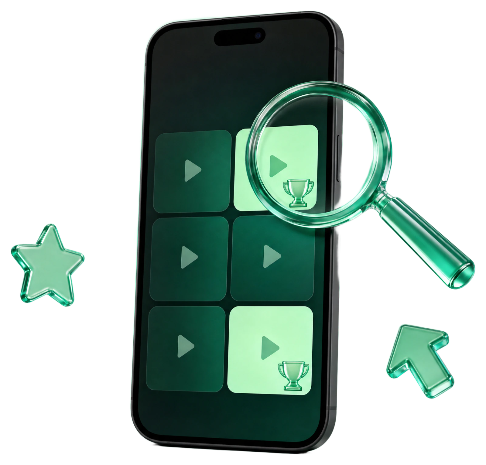 A phone showing a grid of videos with the winning ones highlighted
